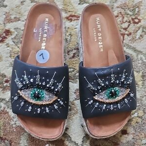 Kurt Geiger Black and Green Sandals with Eye Design